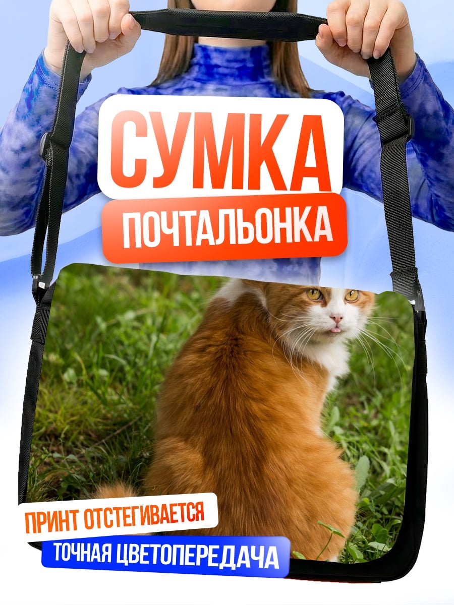 Сумка-почтальонка Рыжий кот на траве