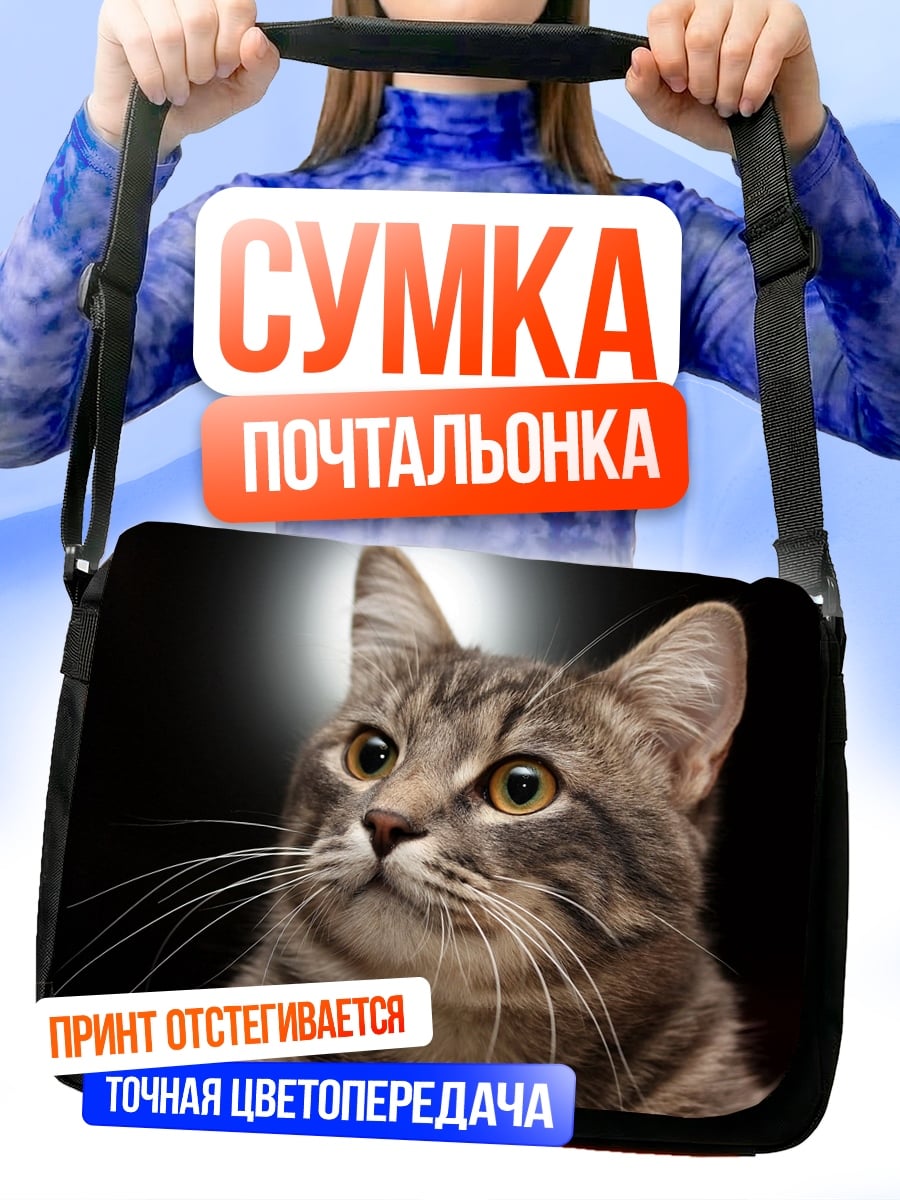 Сумка-почтальонка серый кот