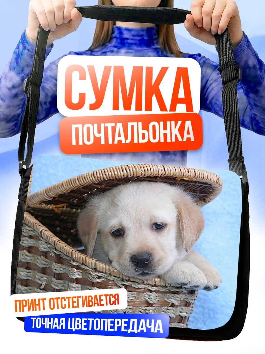 Сумка-почтальонка Щенячья мордашка в корзине