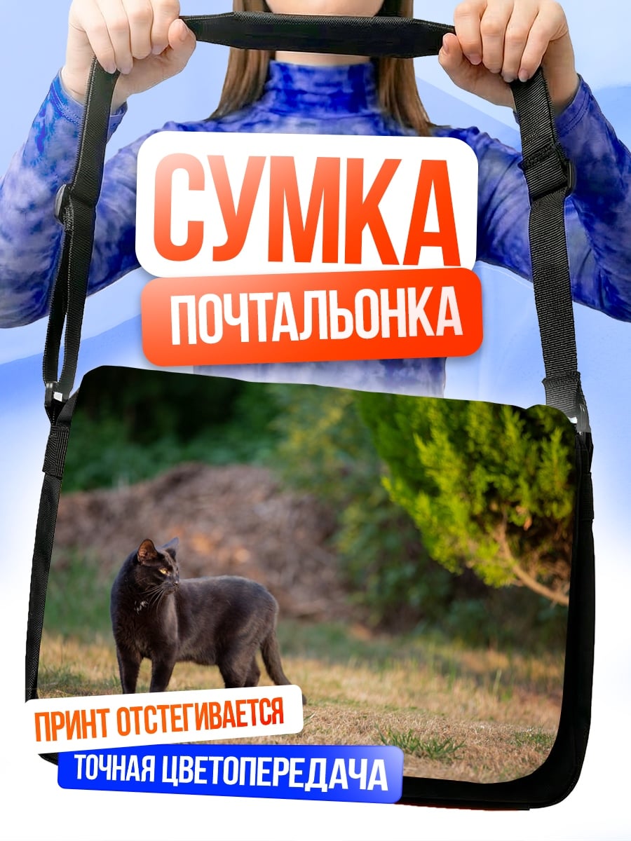 Сумка-почтальонка Серый кот на траве