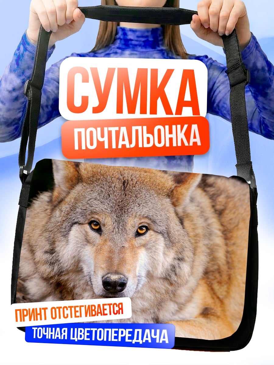 Сумка-почтальонка Крупный план волка