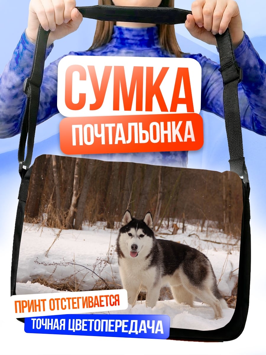 Сумка-почтальонка хаски в снегу