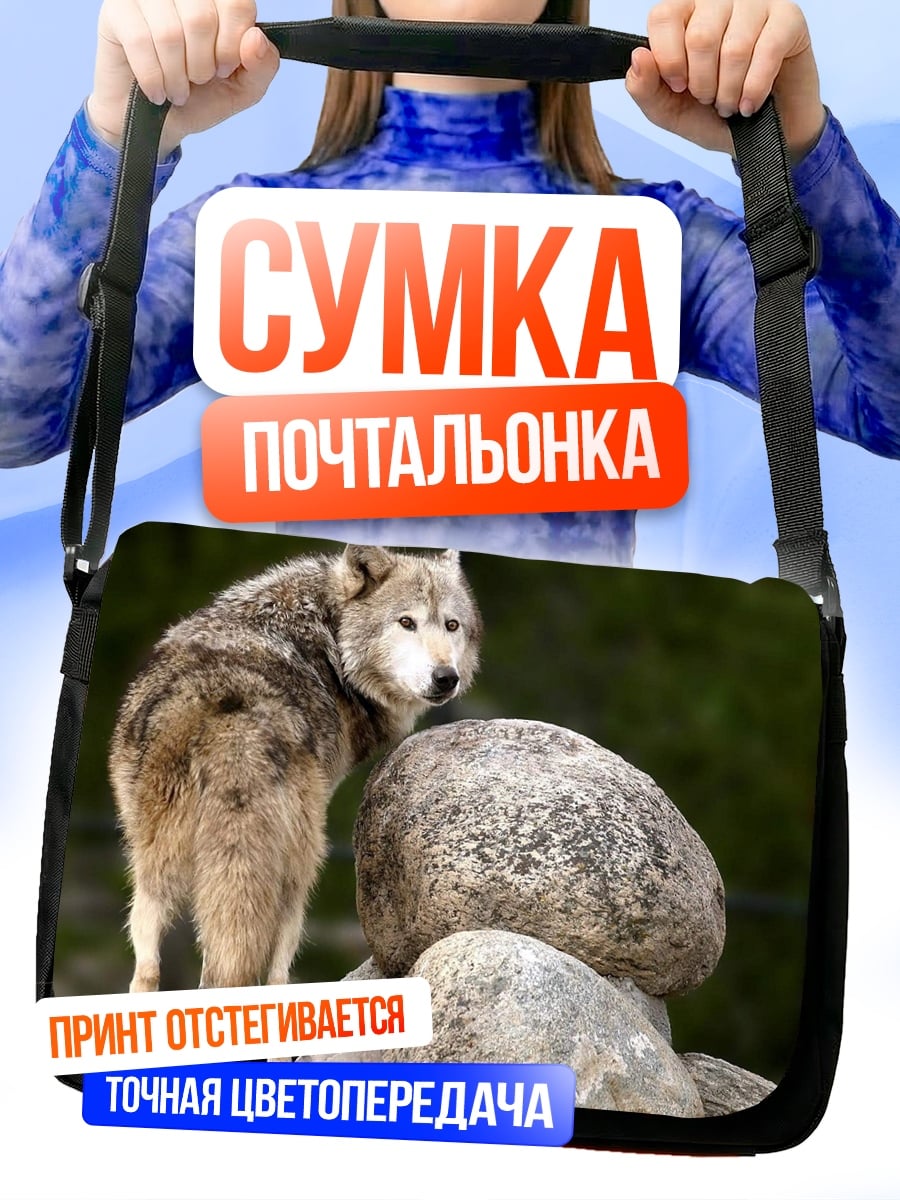 Сумка-почтальонка Волк на камнях