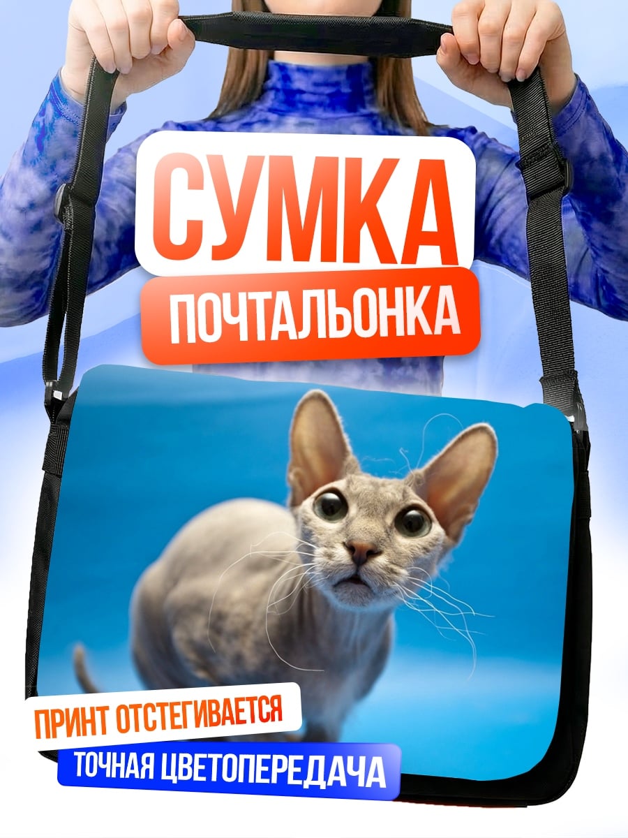 Сумка-почтальонка лысый кот с большими ушами