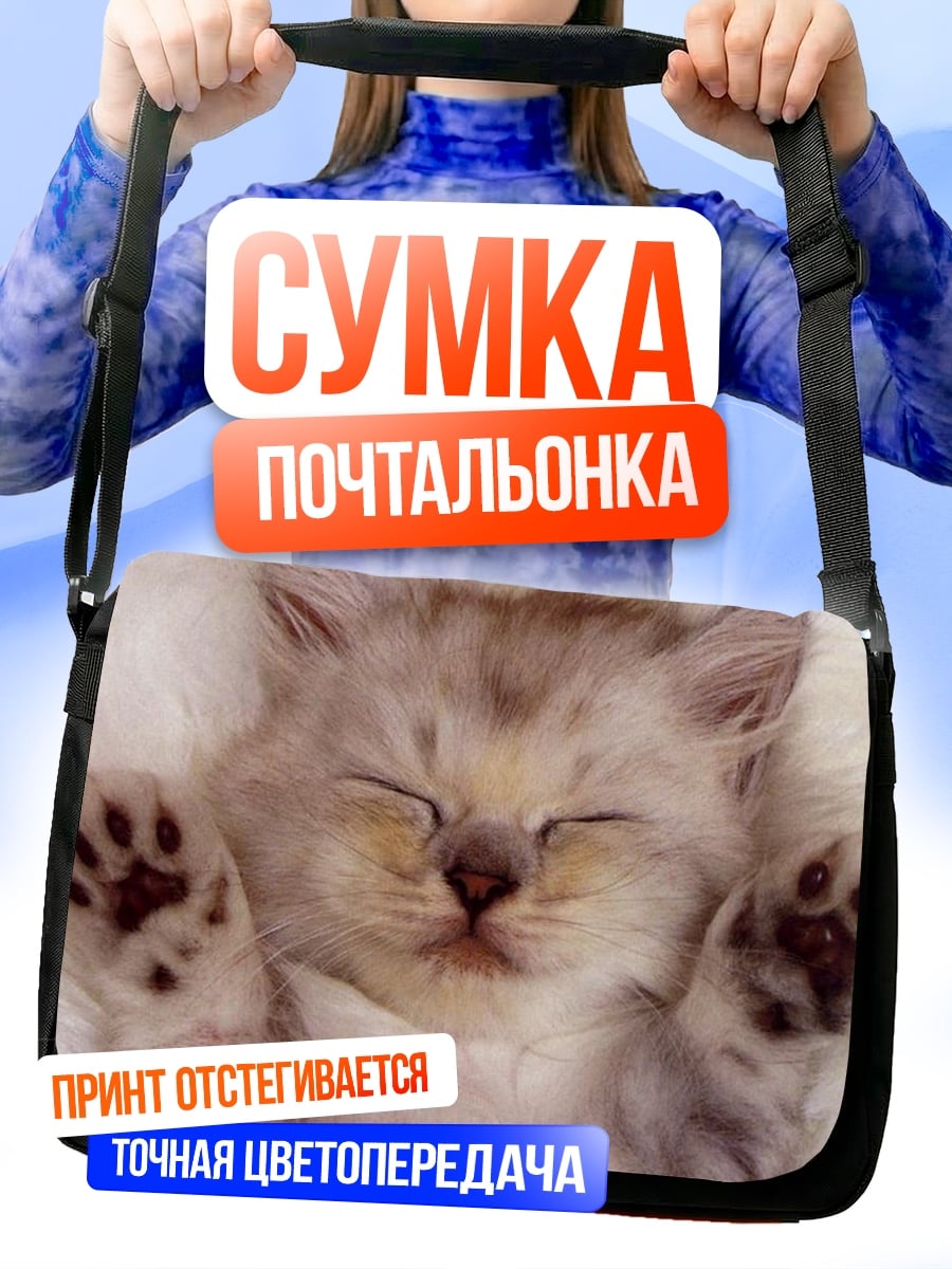 Сумка-почтальонка спящий котенок