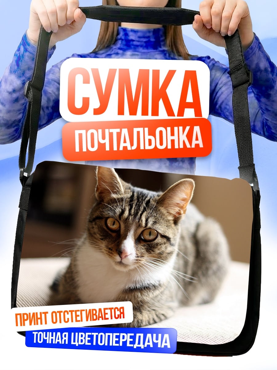 Сумка-почтальонка Полосатый кот лежит