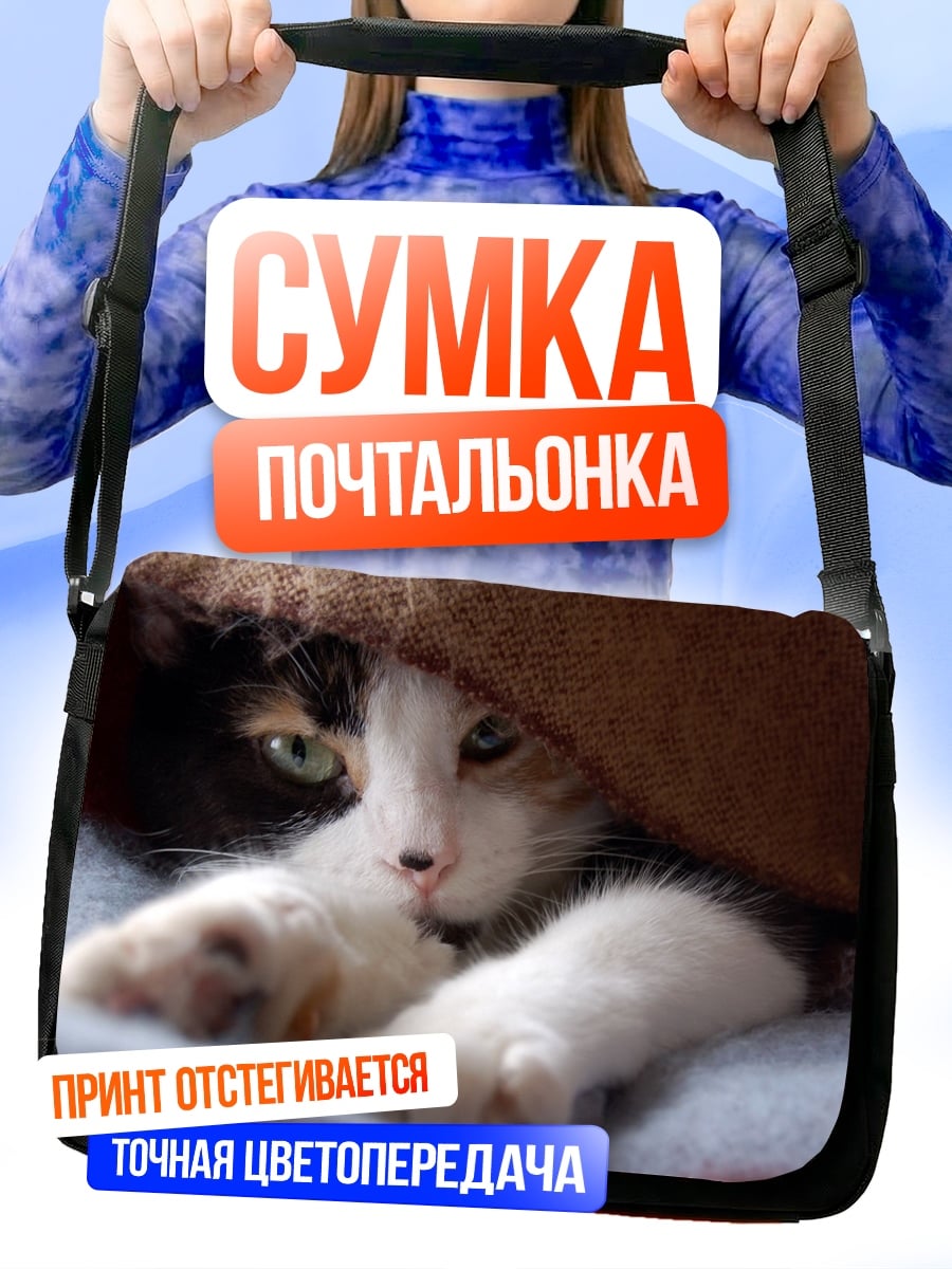 Сумка-почтальонка Кот прячется в пледе