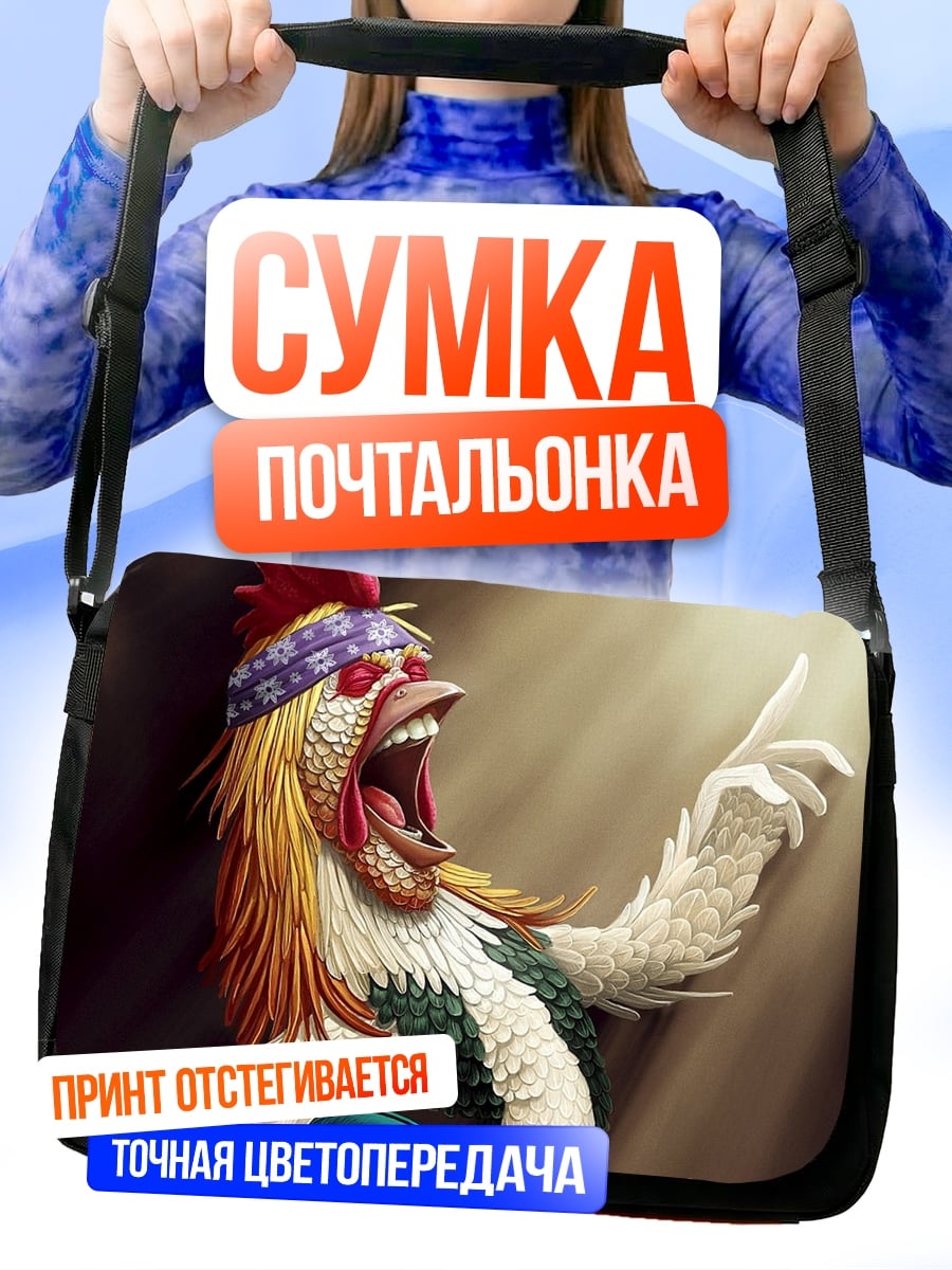 Сумка-почтальонка Поющий петух рок звезда