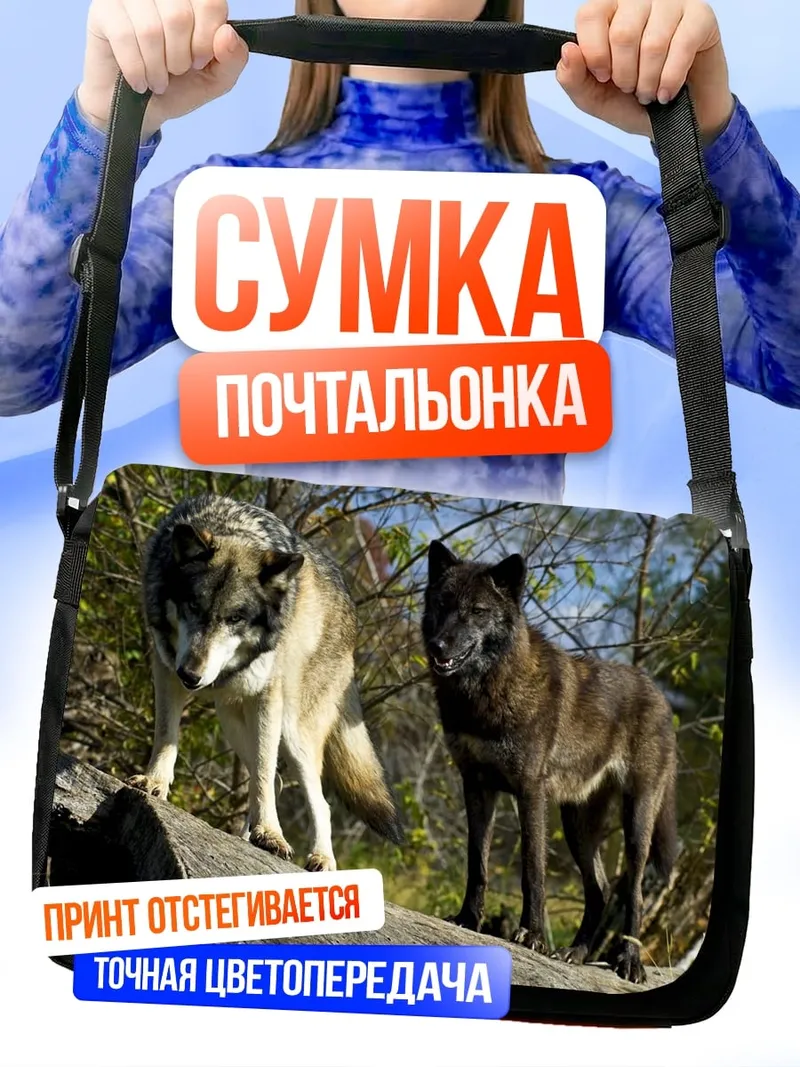 Сумка-почтальонка Два волка на камне
