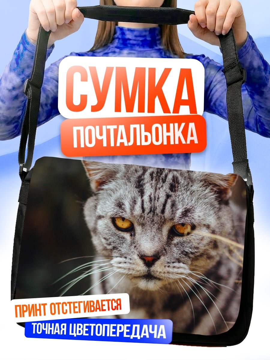 Сумка-почтальонка серый полосатый кот