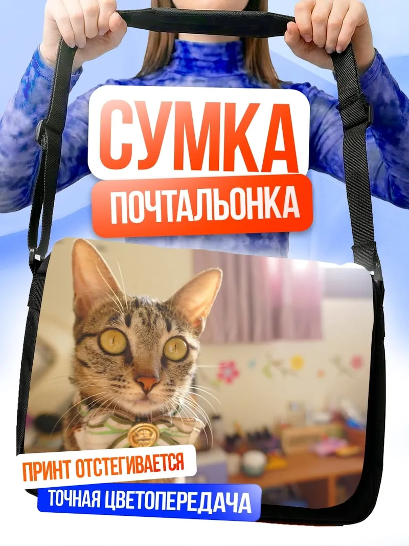 Сумка-почтальонка кот с бабочкой