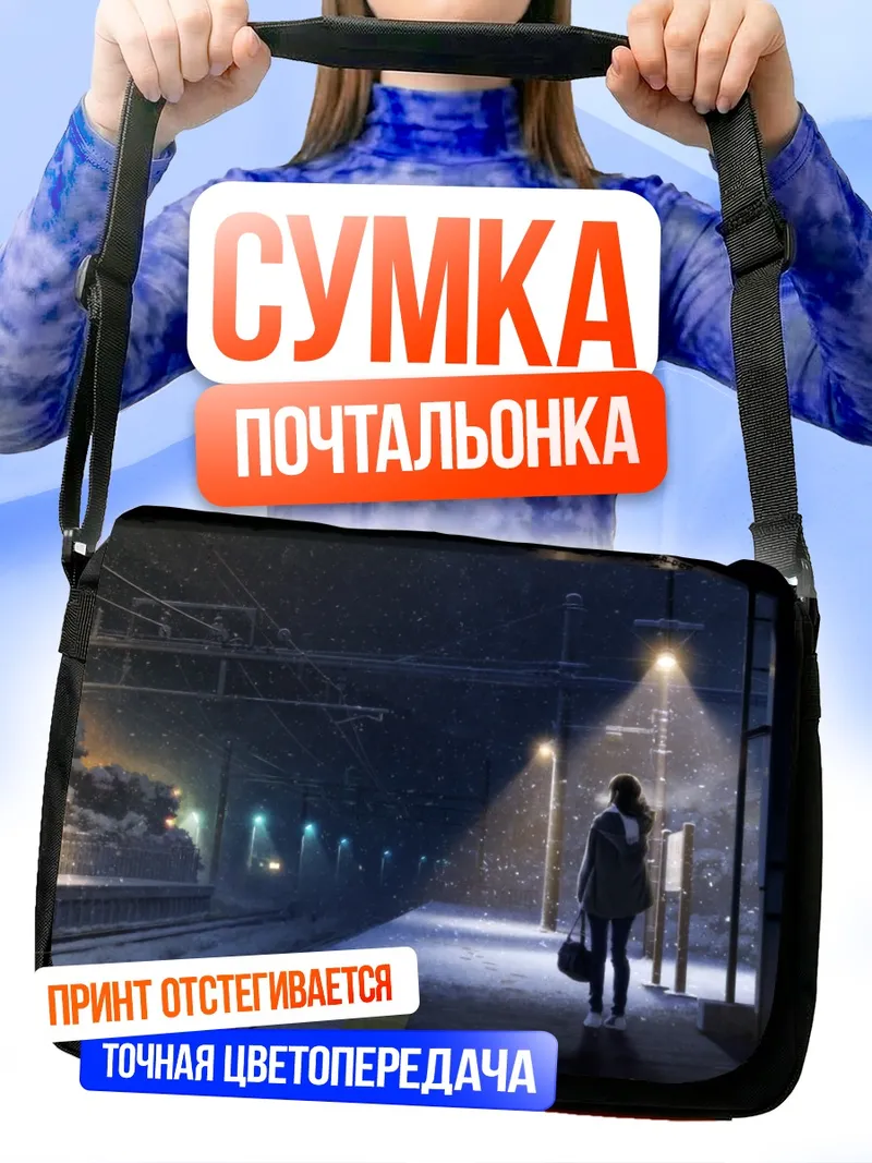 Сумка-почтальонка Зимний вокзал ночью