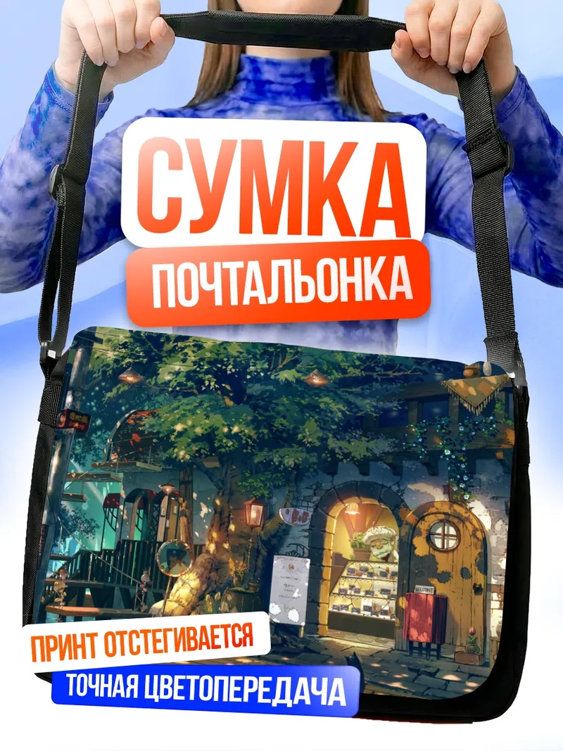 Сумка-почтальонка Кот в цветущем саду