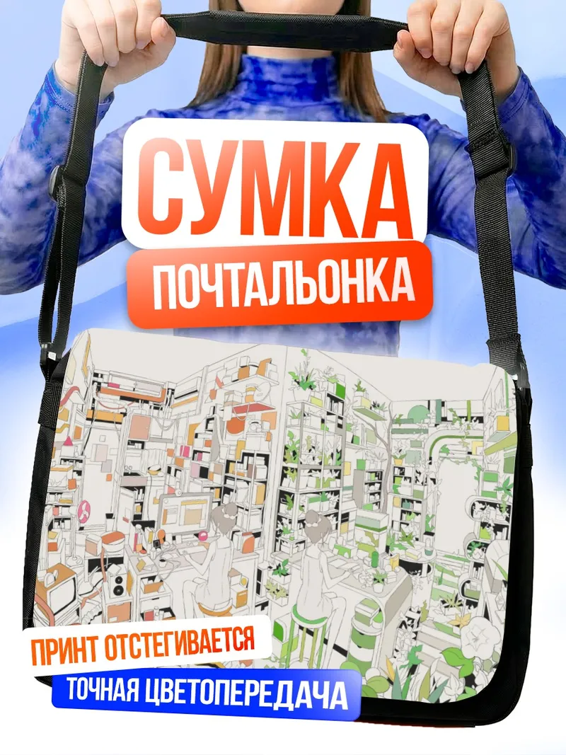 Сумка-почтальонка Уютная библиотека с цветами