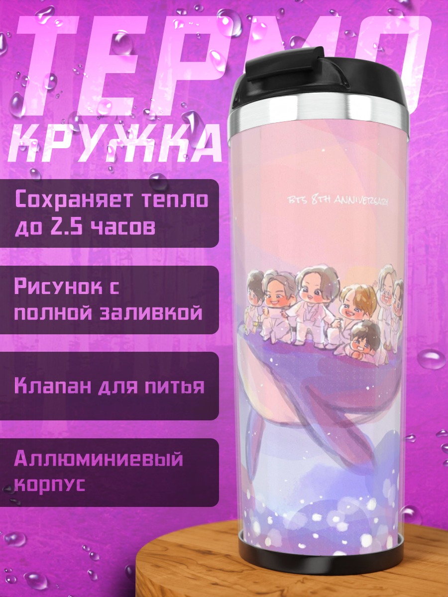 Термокружка Парни на фиолетовом ките