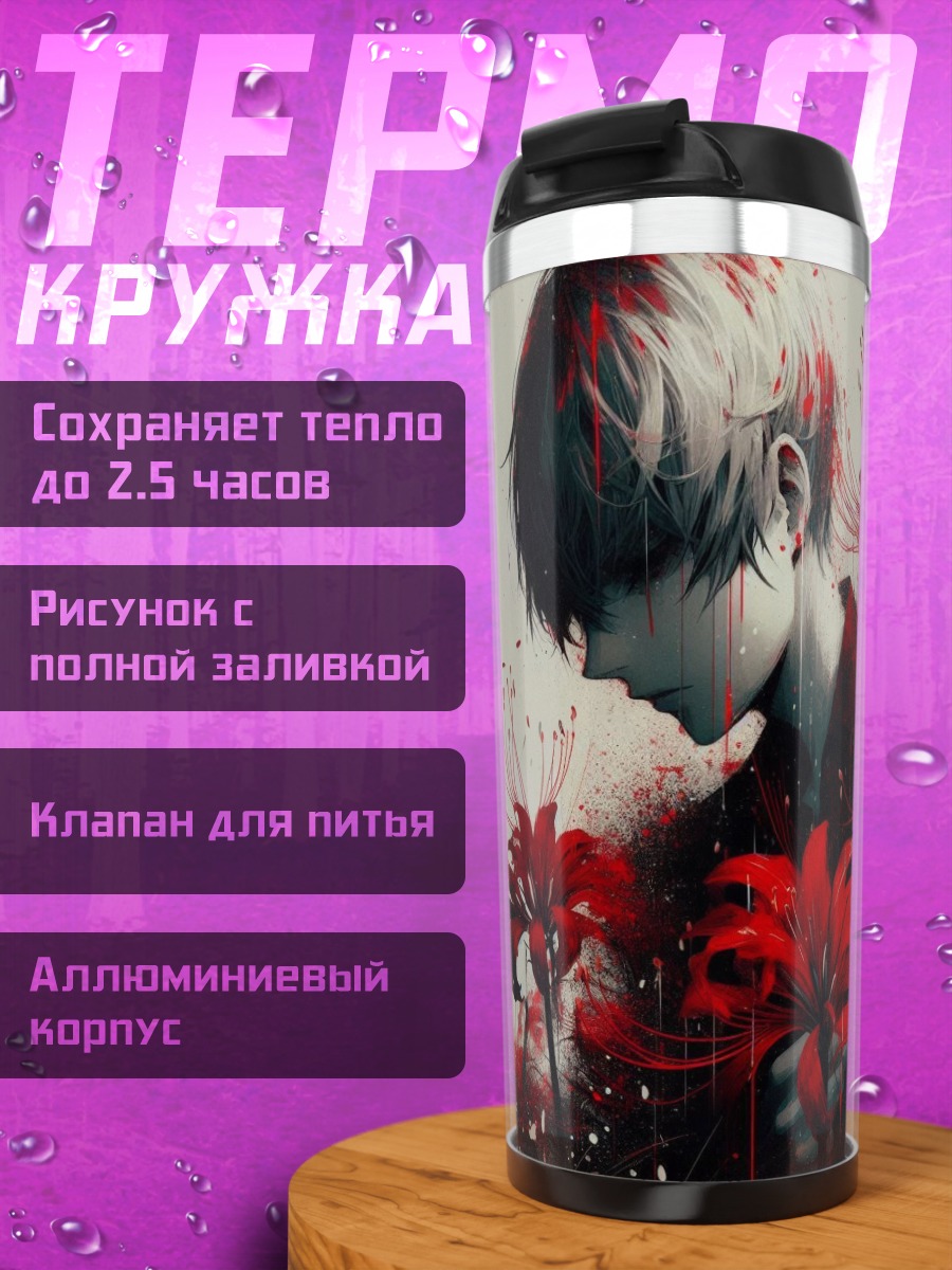 Термокружка Арт с цветами