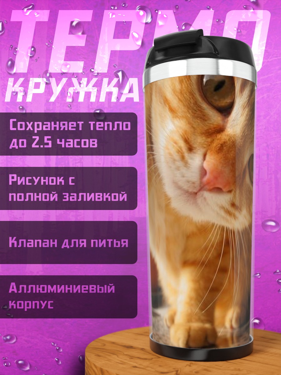 Термокружка Рыжий кот смотрит