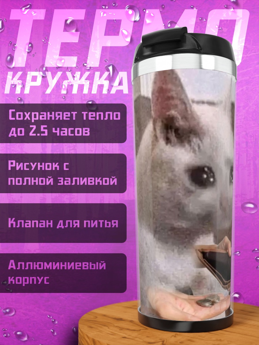 Термокружка Грустный кот с деньгами