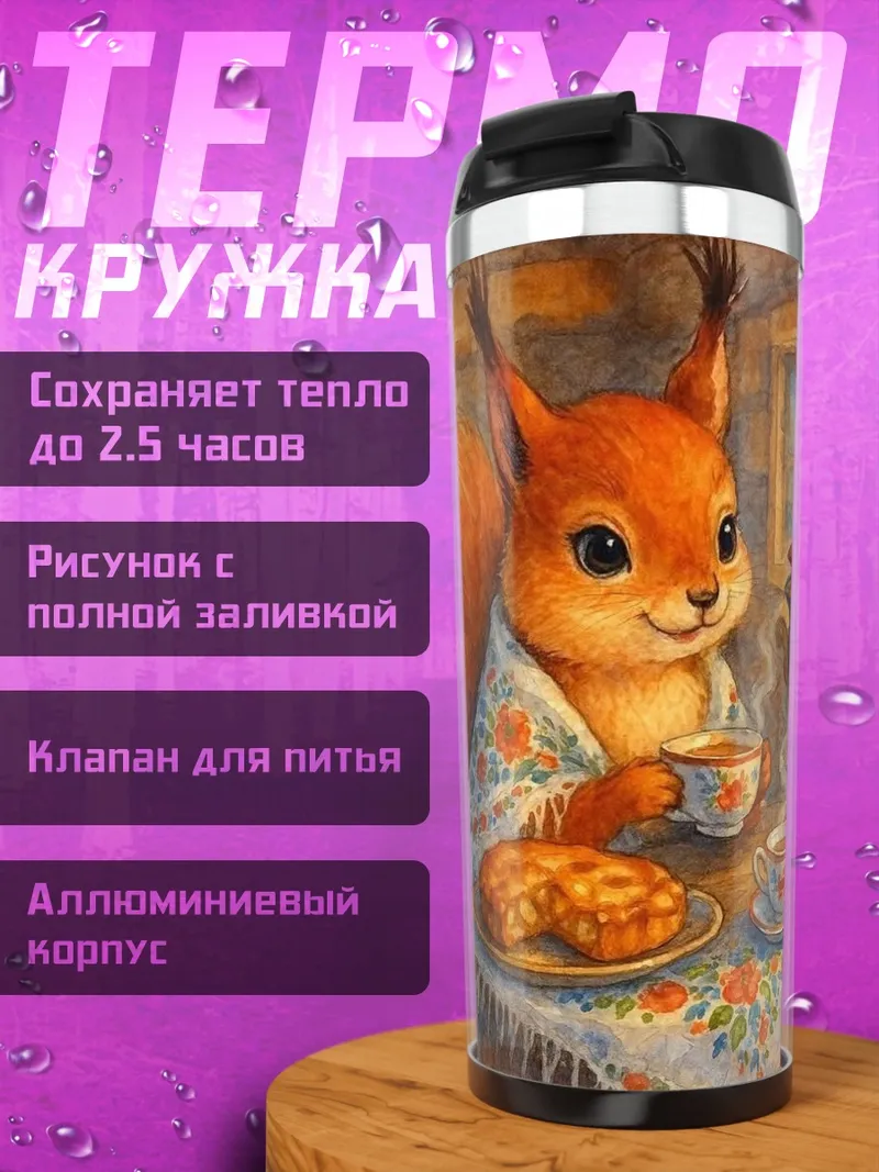 Термокружка Белка с чаем