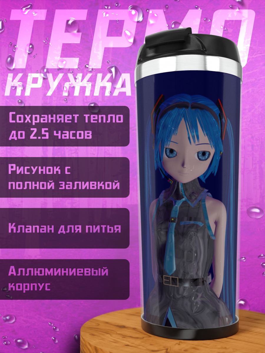 Термокружка Мику синий фон