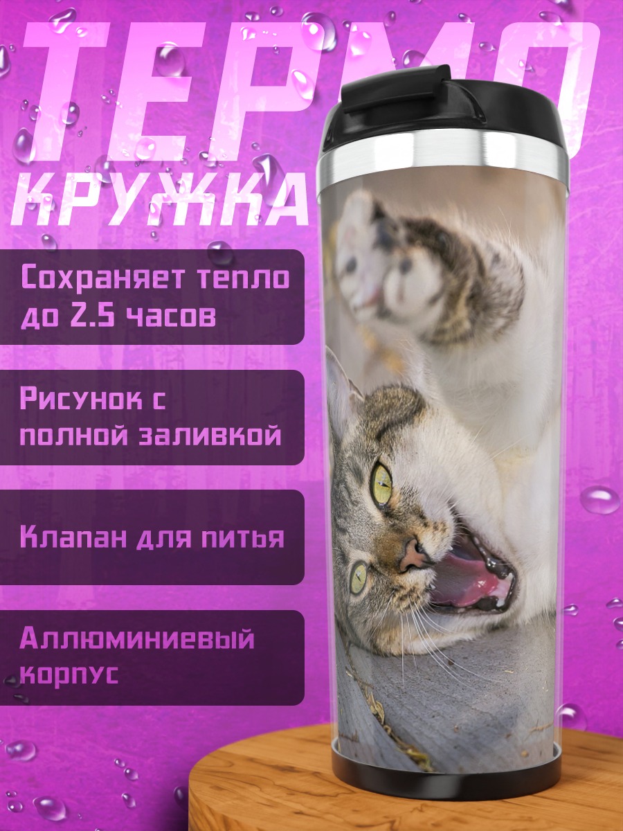 Термокружка Кот лежит на досках