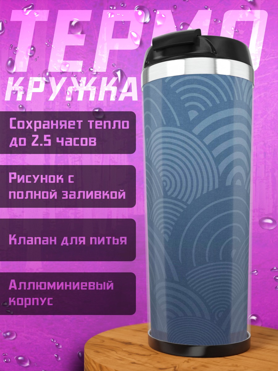 Термокружка Синие волны узор