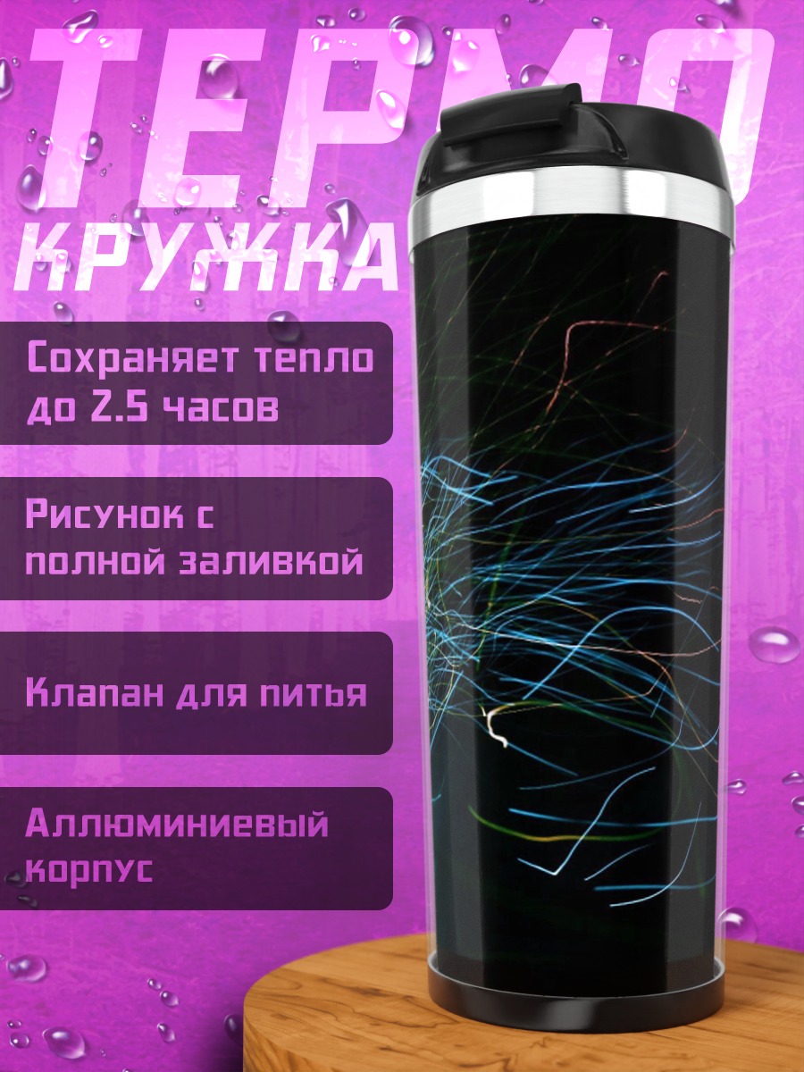 Термокружка цветные линии абстракция