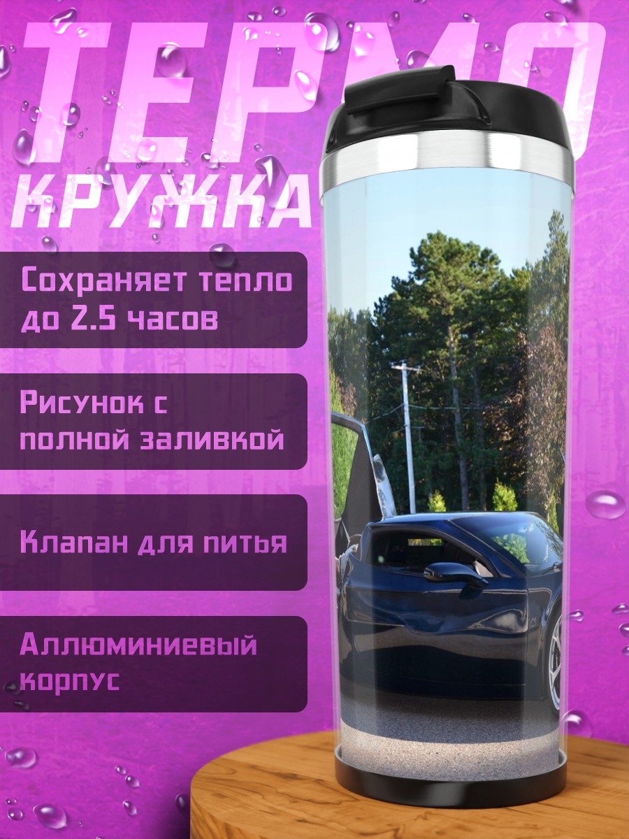 Термокружка Синий спорткар с дверями
