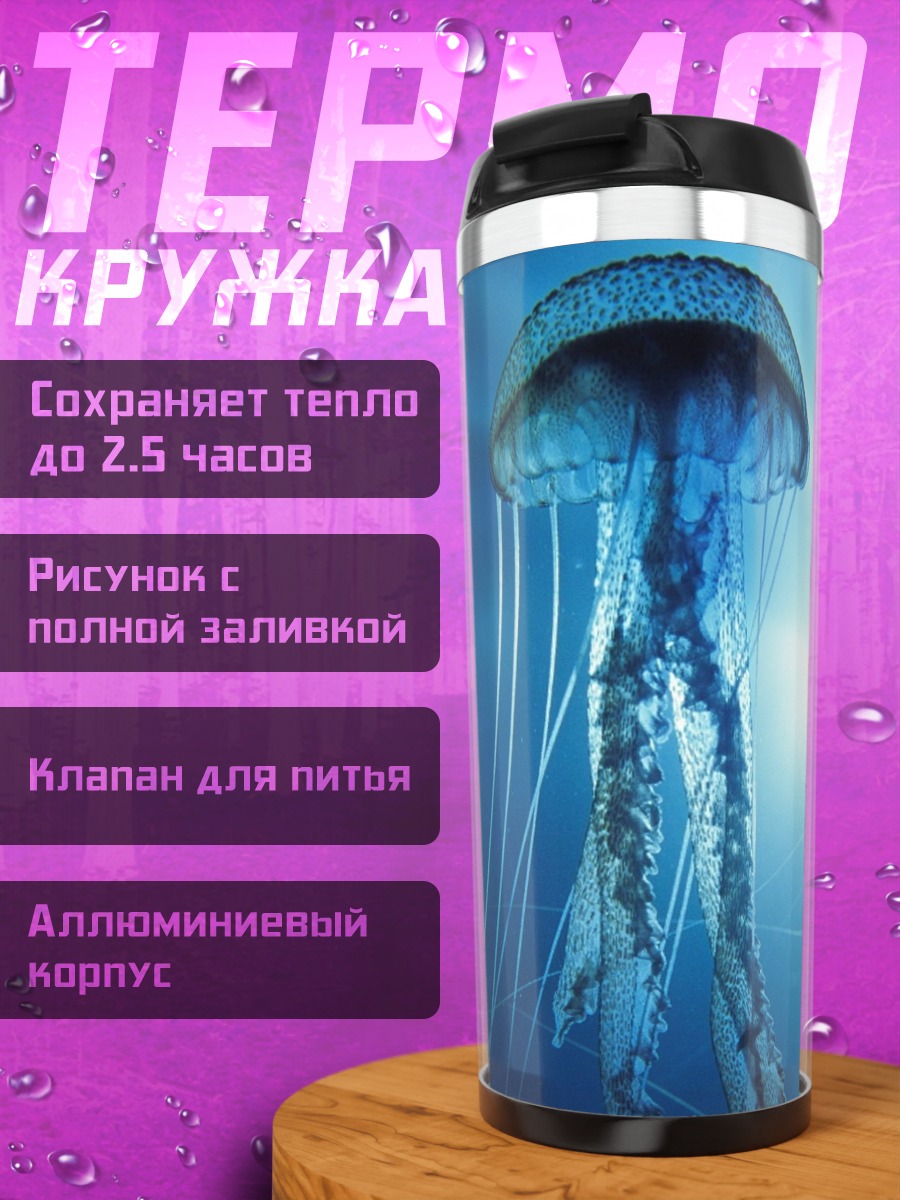 Термокружка Голубая медуза в воде