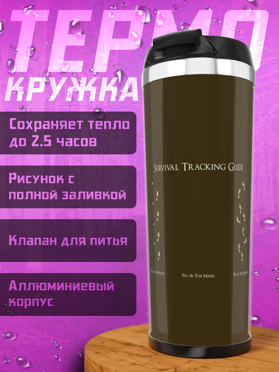 Термокружка символы на коричневом фоне