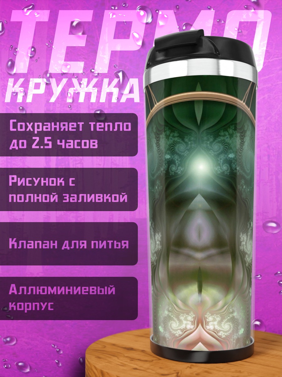 Термокружка зеленая мандала