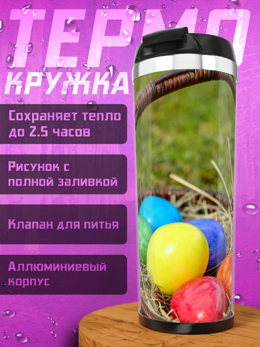 Термокружка пасхальные яйца в корзине