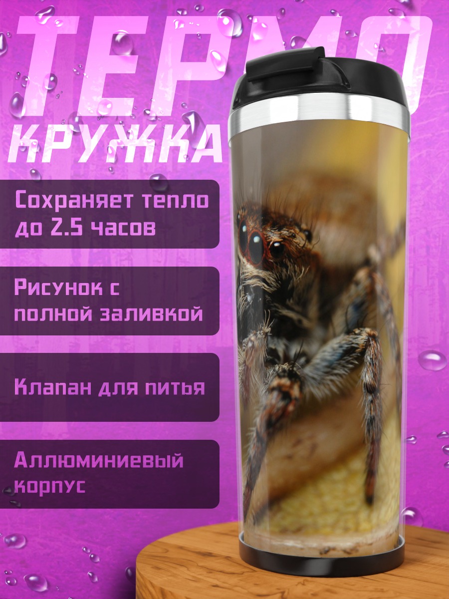 Термокружка Паук-скакун крупным планом