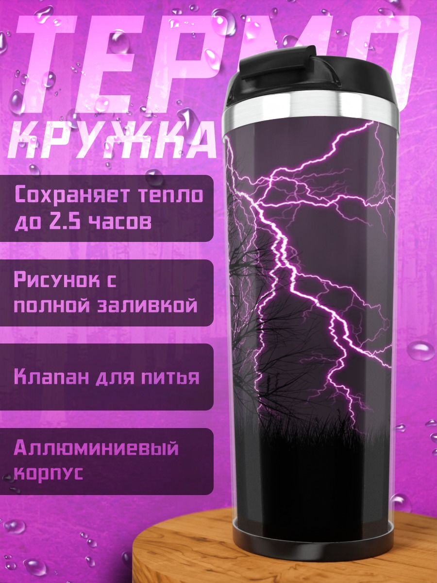 Термокружка черная кошка гроза