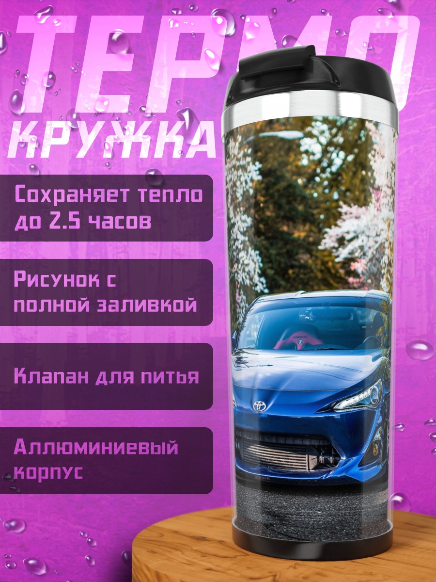 Термокружка синяя спортивная машина