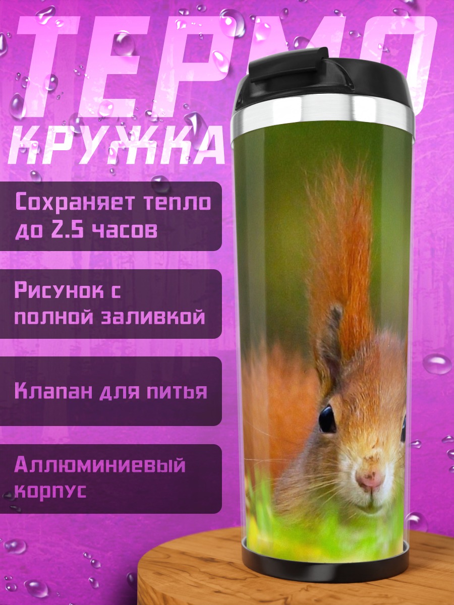 Термокружка Рыжая белка в траве