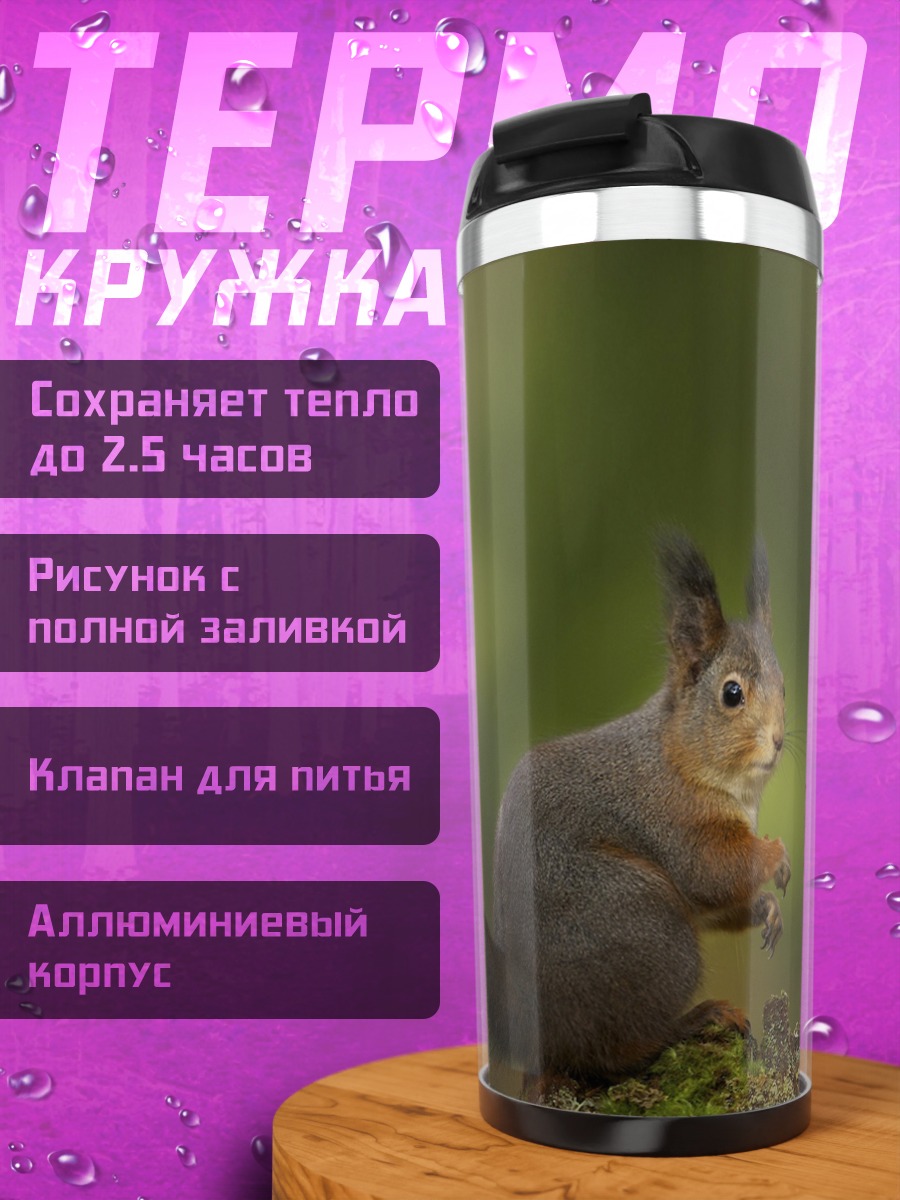 Термокружка рыжая белка ест