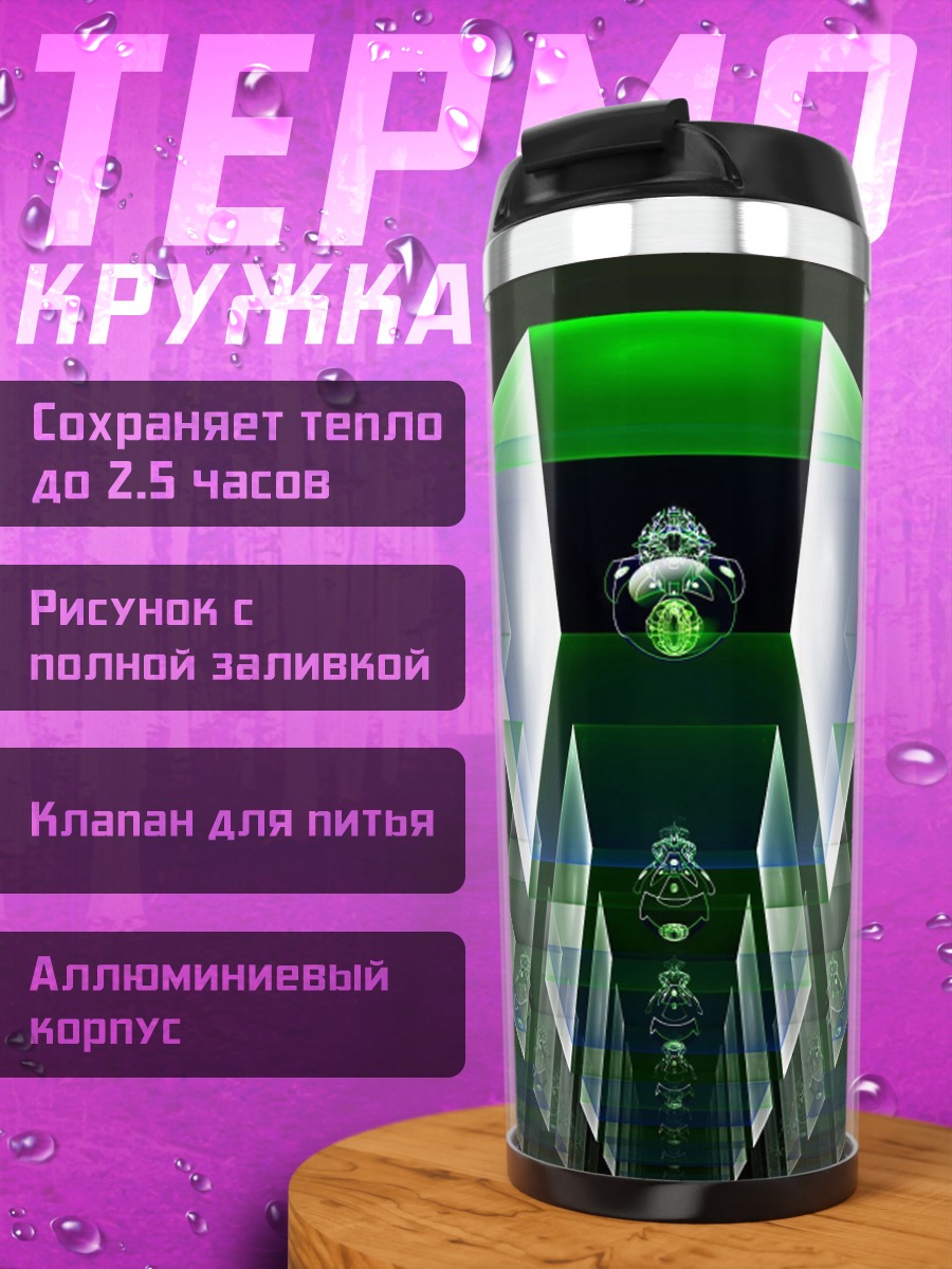 Термокружка зеленая геометрия