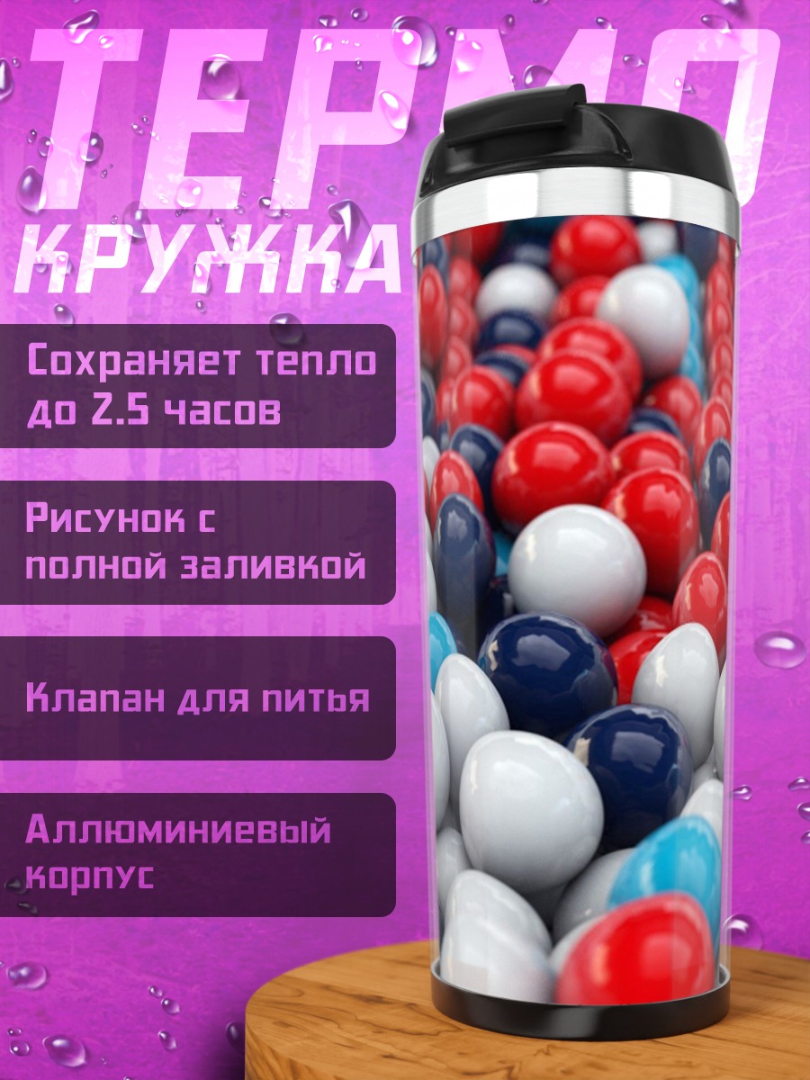 Термокружка Красные, синие, белые шары