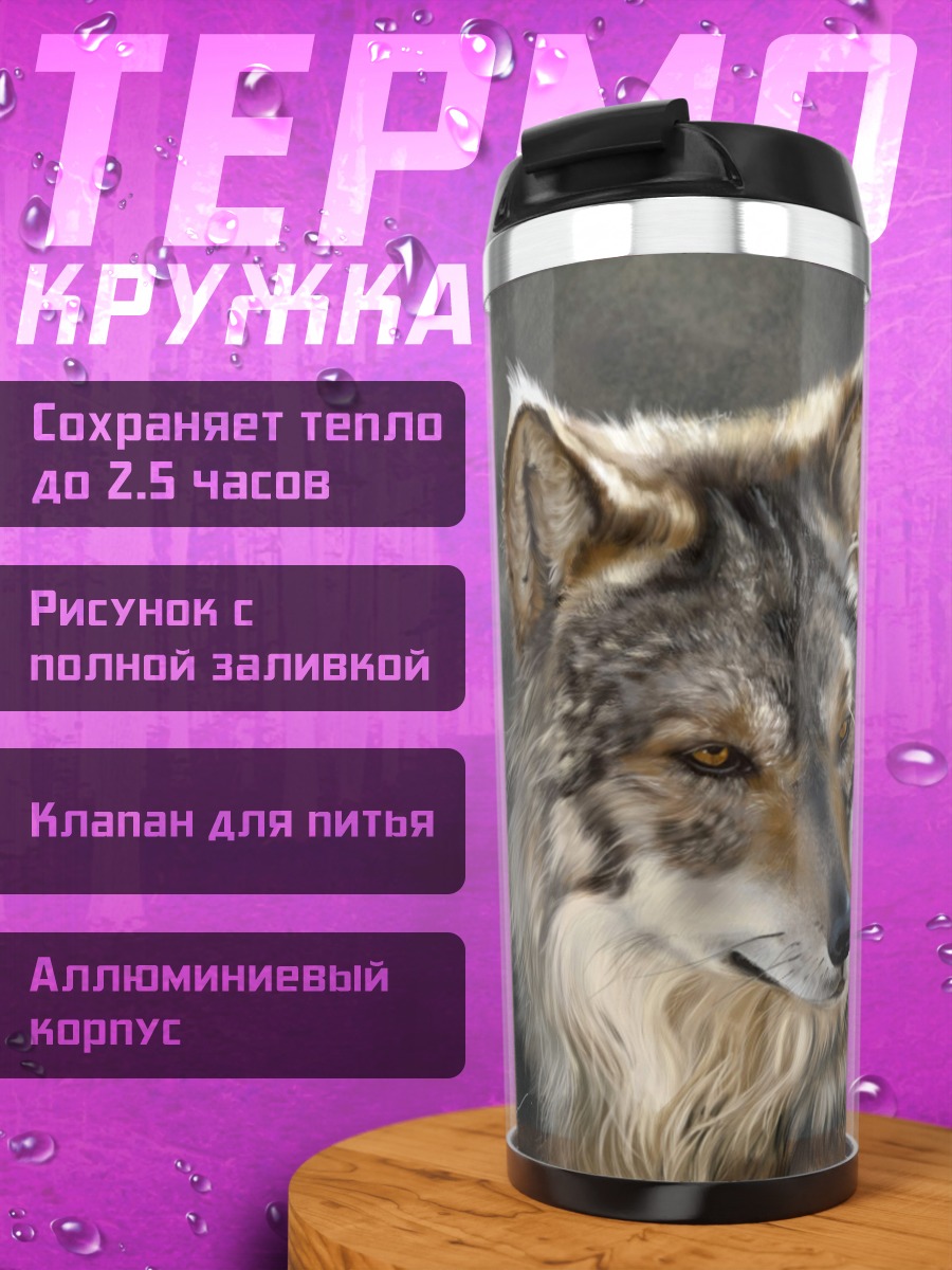 Термокружка портрет волка