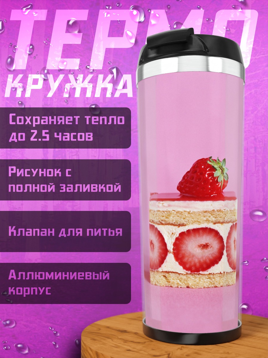 Термокружка клубничные пирожные