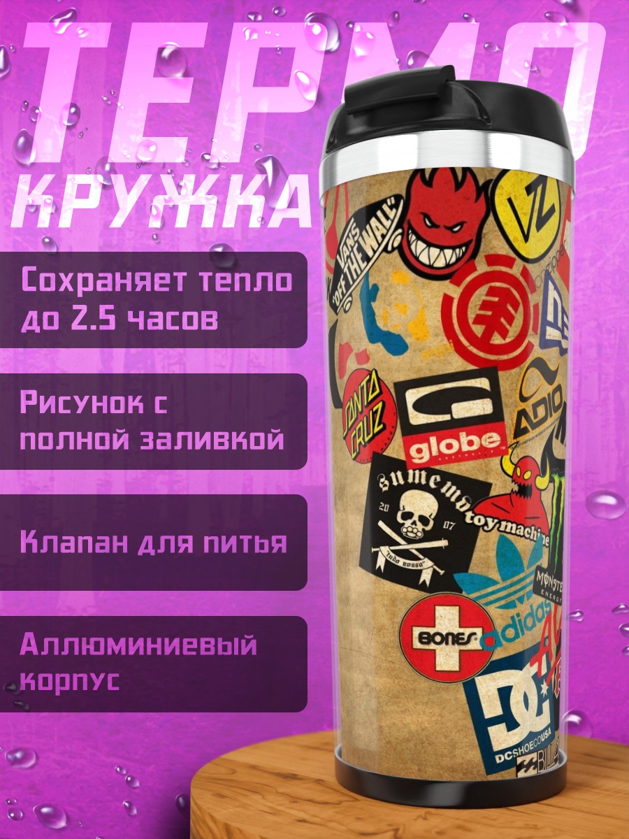 Термокружка коллаж брендовых стикеров
