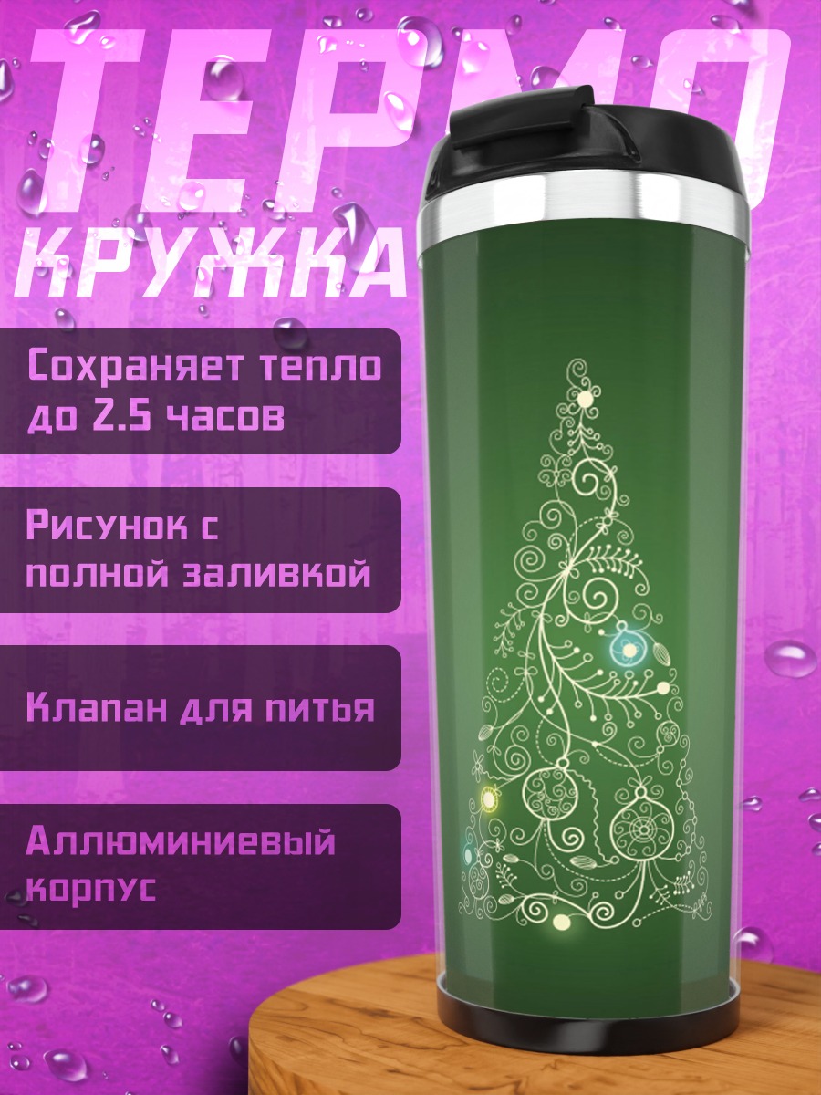 Термокружка новогодняя елка узор