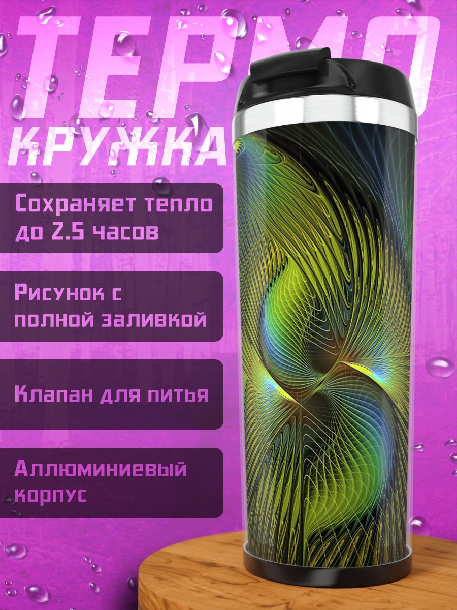 Термокружка Абстрактный зеленый вихрь
