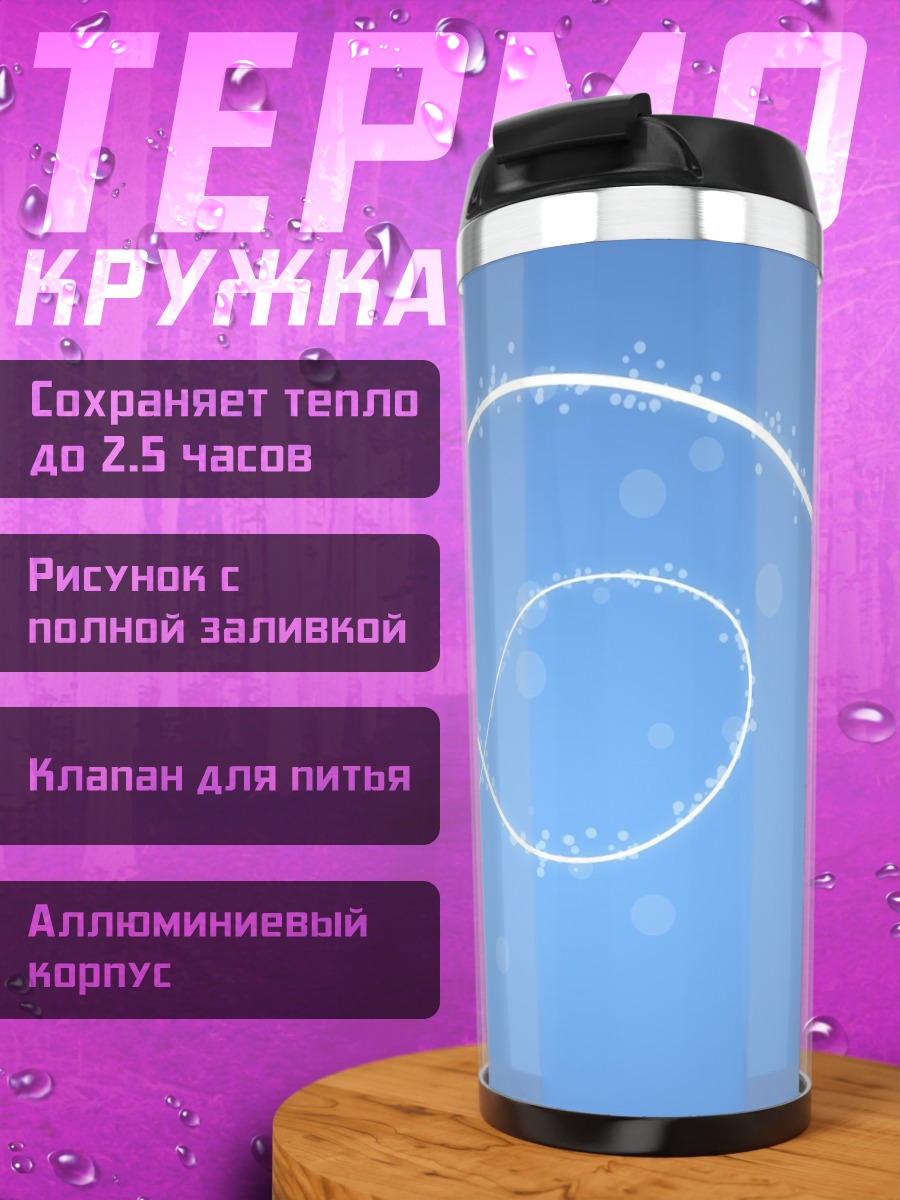 Термокружка Белая спираль на синем