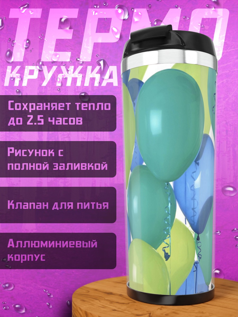 Термокружка синие зеленые шары
