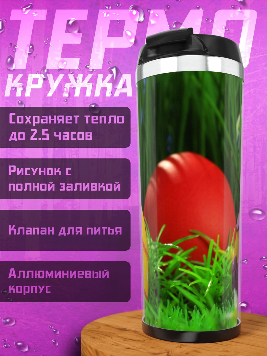 Термокружка Пасхальные яйца в траве
