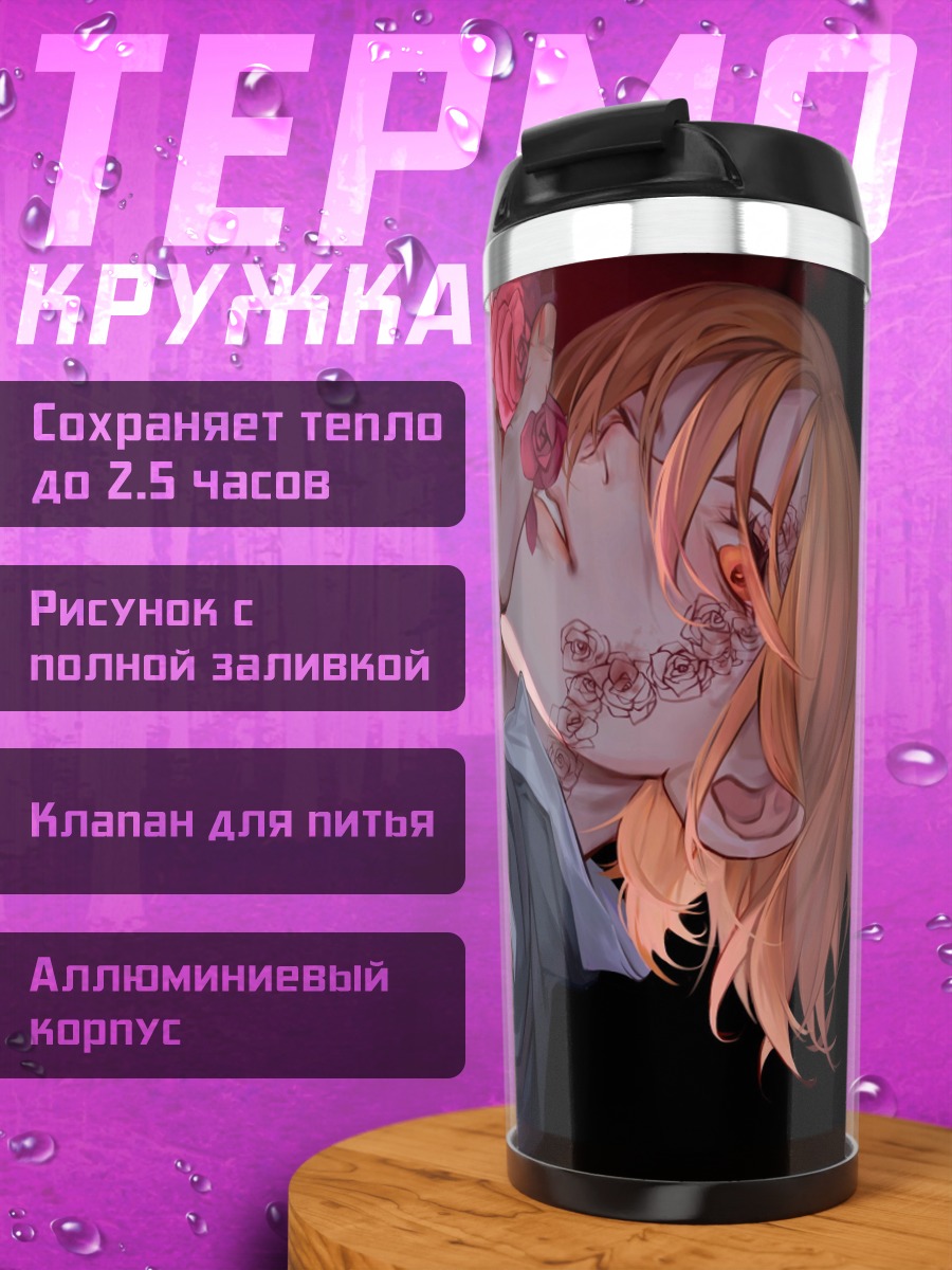 Термокружка девушка с розами