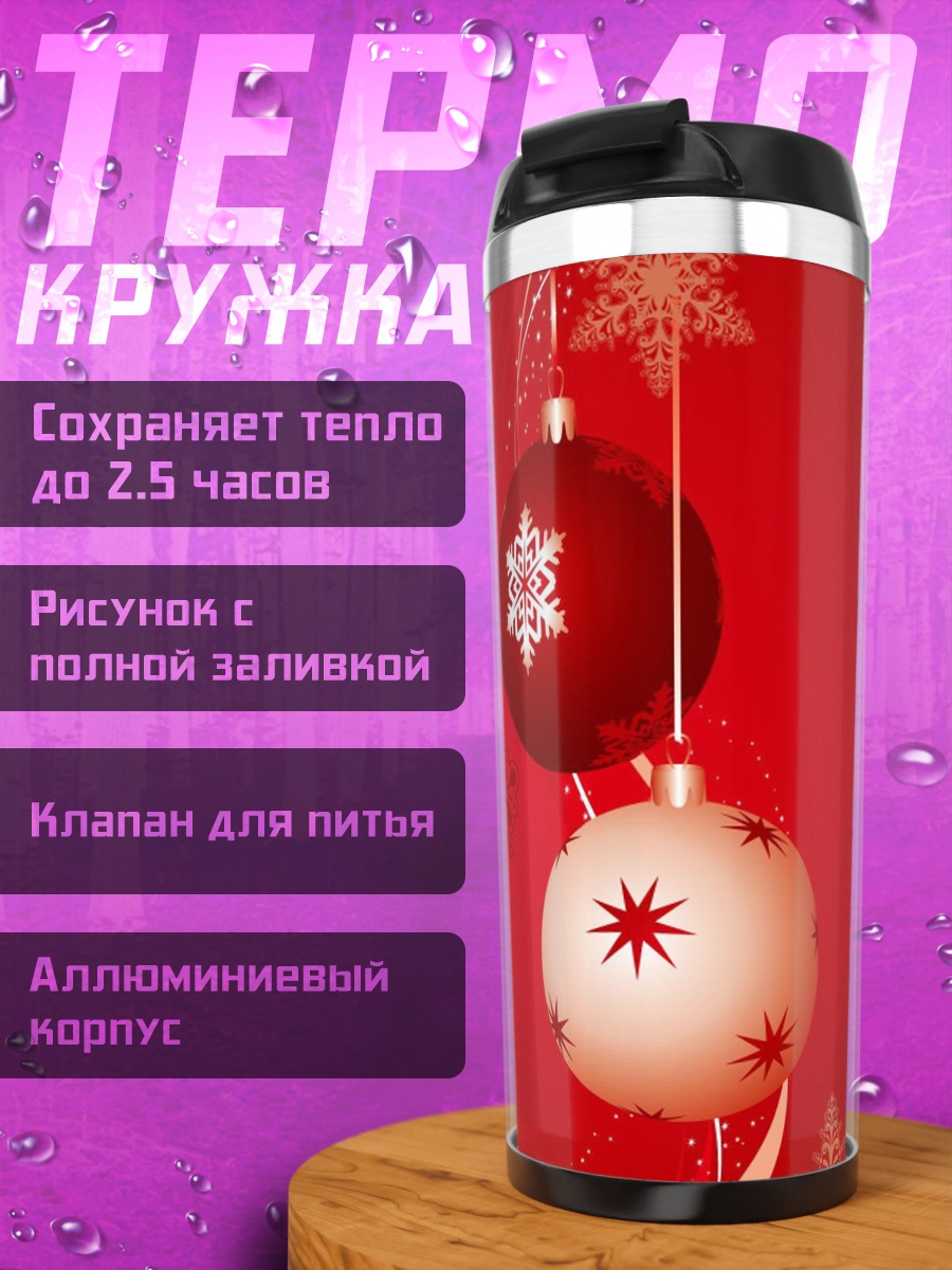Термокружка Красные новогодние шары