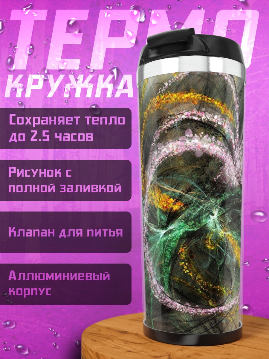 Термокружка зеленая абстракция